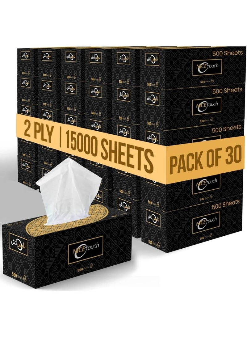 نايس تاتش علب مناديل الوجه نايس تاتش، طبقتان × 30 عبوة سوداء موفرة للمناديل، تحتوي كل عبوة على 500 منديل، مناديل ناعمة الملمس مناسبة لجميع أنواع البشرة وتوفر حماية من الجراثيم - Image 1